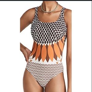 Tory Burch Printed Tank Swimsuit in Giverny Engineer